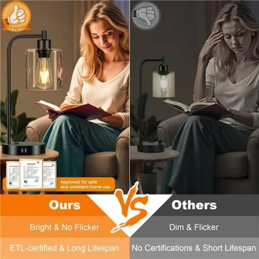 Set of 2 Touch Control Table Lamps with USB Ports Dimmable Bedside Desk Lamps